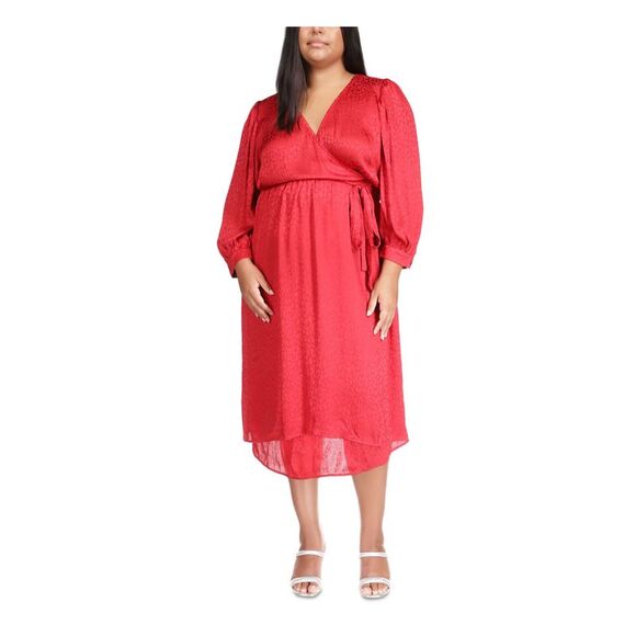 MICHAEL MICHAEL KORS Dresses & Skirts - MICHAEL MICHAEL KORS Womens Red 3/4 Sleeve Midi Wrap Dress Plus 0X